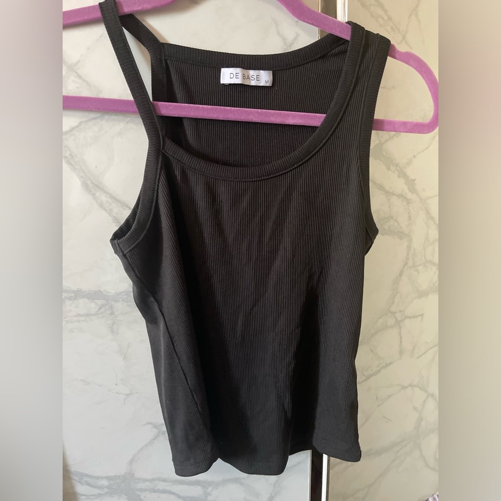 De Base Asymmetrical Black Ribbed Women's Tank Top